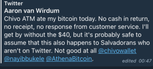 Chivo ATM ate my bitcoin today. No cash in return, no receipt, no response from customer service. I'll get by without the $40, but it's probably safe to assume that this also happens to Salvadorans who aren't on Twitter. Not good at all @chivowallet @nayibbukele @AthenaBitcoin